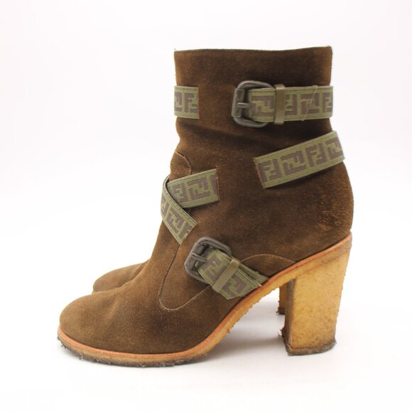 Fendi Heeled Boots Olive Green Suede Women's Size EU 38 Crepe Sole - Picture 4 of 9